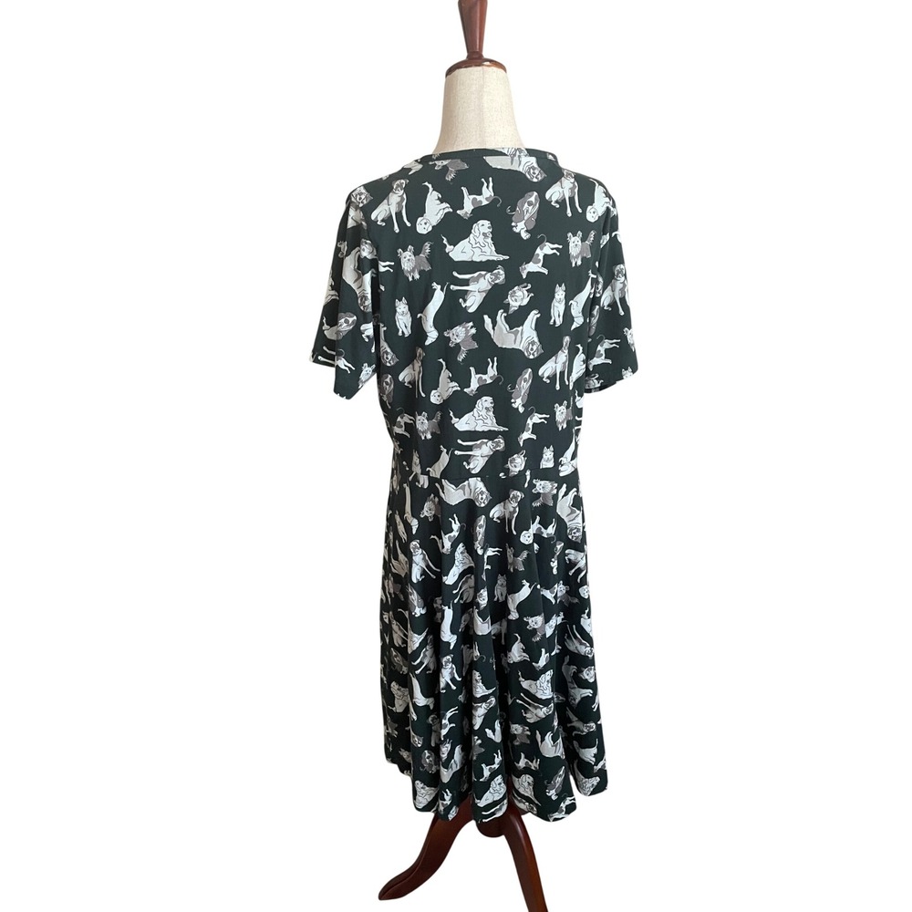 Svaha USA Dogs AOP MIDI Green Organic Cotton Dog Print Fit Dress Large Lagenlook - Picture 4 of 6